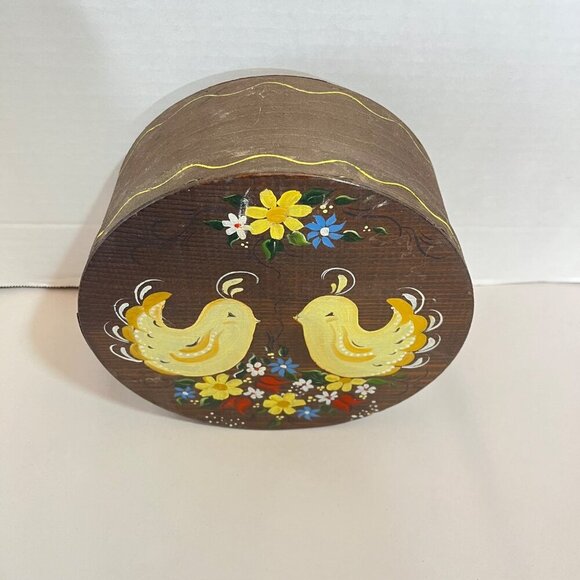 Decorative Hand-Painted Wooden‎ Box With Yellow Birds & Flowers - Picture 2 of 5